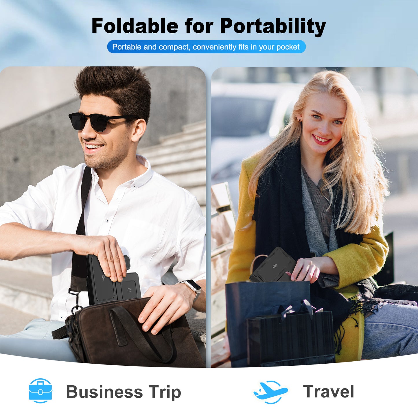 MAKIT 3-in-1 Wireless Charging Station - Portable Fast 15W Mag-Safe Foldable Charger for iPhone 15/14 Pro Max/13/12/11, iWatch 9/8/7/6/5/4/3/2, Airpods 3/2 Pro - Multi-Device Charging Solution with Compact Design