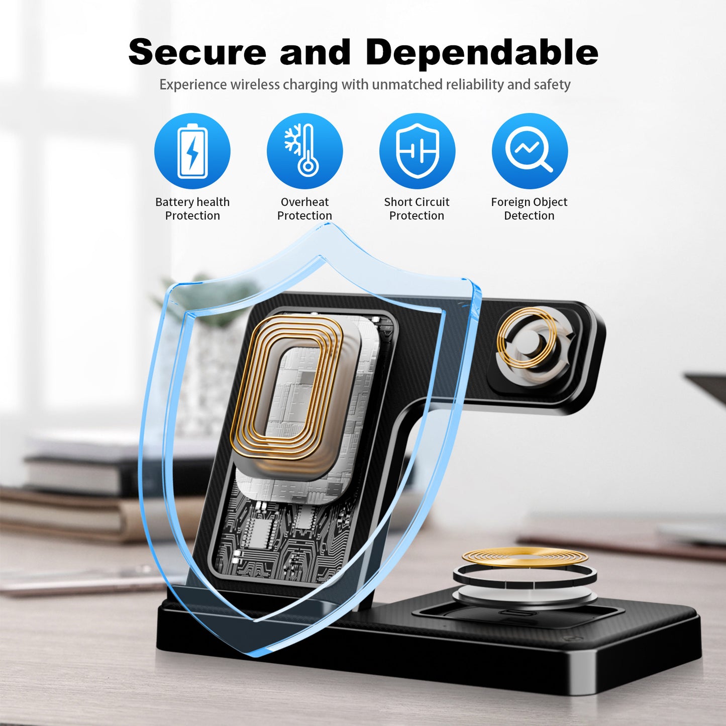 MAKIT 3-in-1 Wireless Charging Station - Portable Fast 15W Mag-Safe Foldable Charger for iPhone 15/14 Pro Max/13/12/11, iWatch 9/8/7/6/5/4/3/2, Airpods 3/2 Pro - Multi-Device Charging Solution with Compact Design